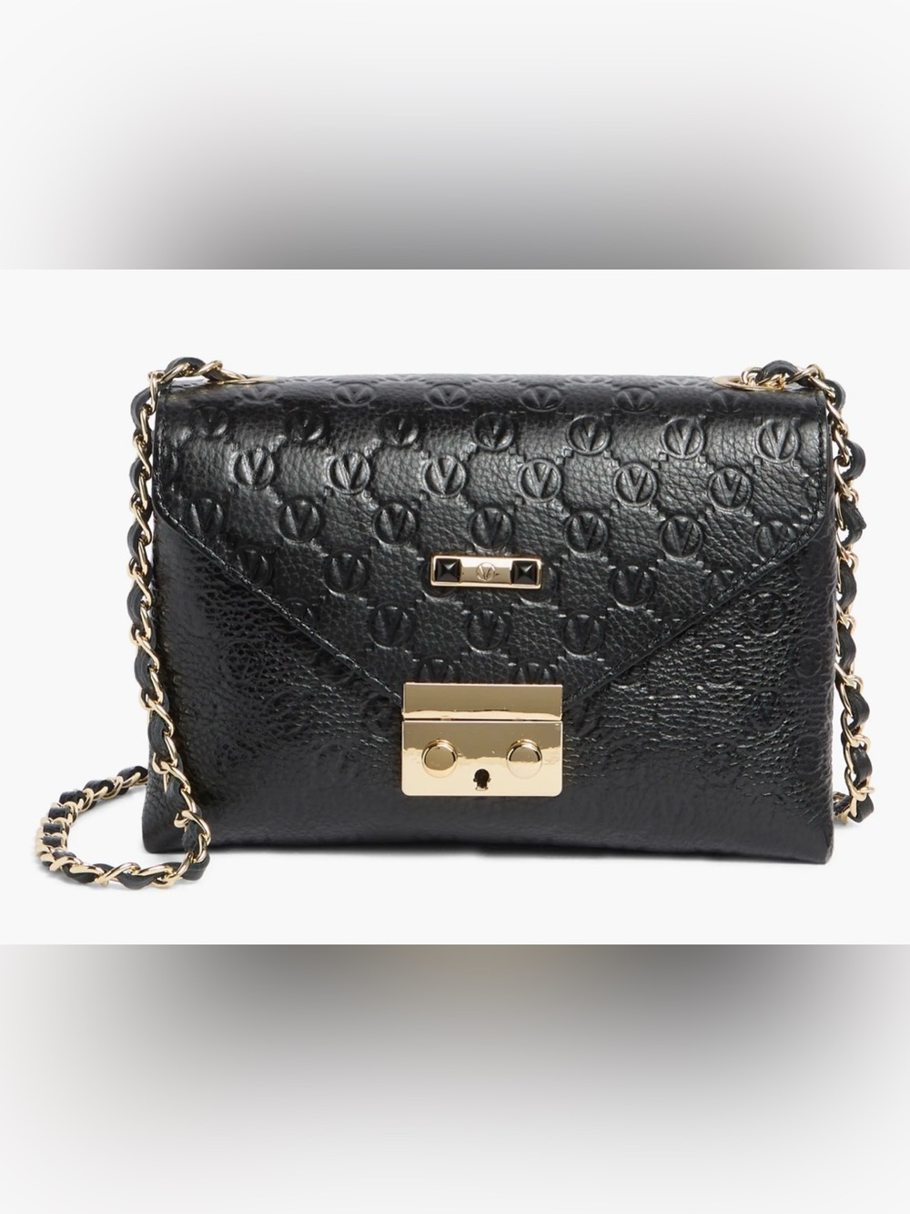 Valentino Black Embossed Leather Crossbody with Gold Hardware